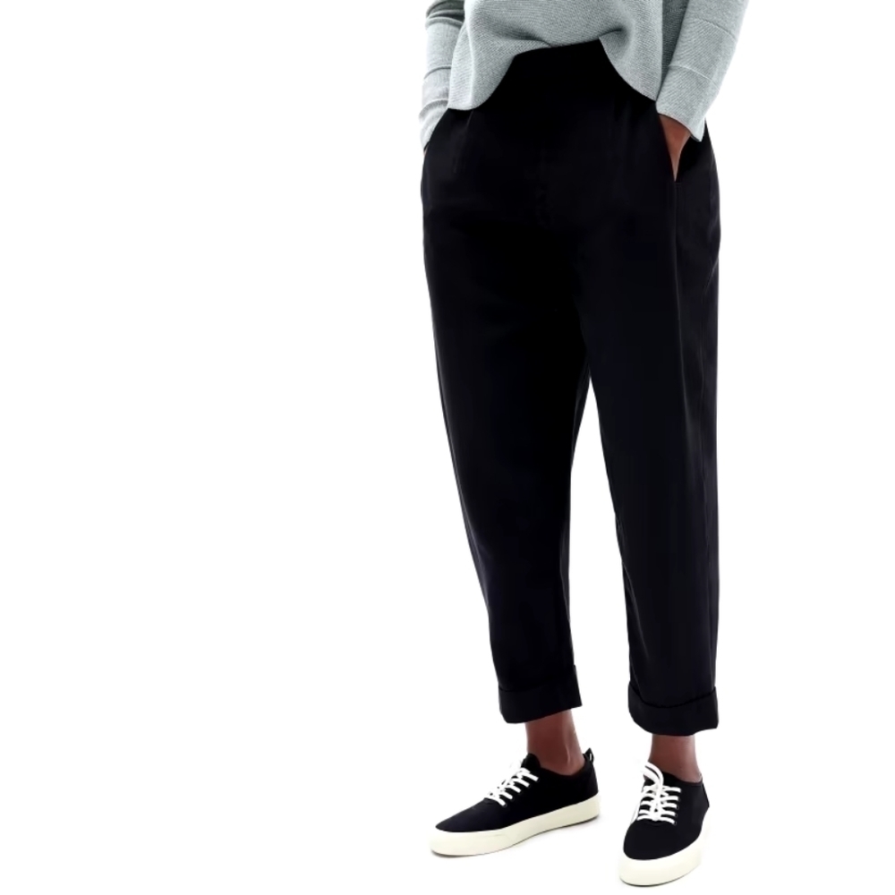 Everlane Trousers The Put Together Pleat Pants Black Cuffed Crop NEW